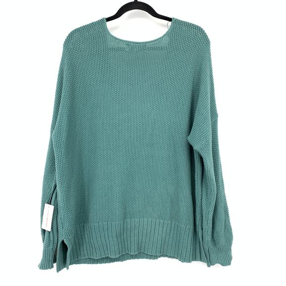 Lucky Brand Womens Seed Stitch Pullover Sweater L Teal Blue Side Slit NWT - Picture 2 of 7
